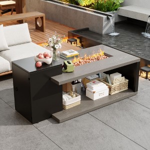 Famapy Patio Table Fire Pit Table Patio 50,000 BTU Propane Burner Fire Table : 2-in-1 Dining & Heating Safe and All Weather Use - 1 of 4