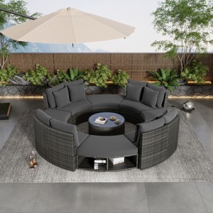 Oris 9-Piece PE Rattan Outdoor Patio Sectional Sofas with Extra Storage Space, Coffee Table and 6 Pillows, Outdoor Furniture - Maison Boucle - 1 of 4