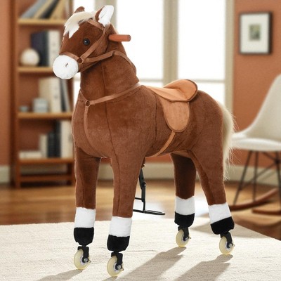 Mshliw Kids Ride-On Walking Horse Toy with Rolling Wheels, Plush Body, Pedals, and Saddle for Big Kids Ages 5-16, 130 lb Capacity, Halloween gift