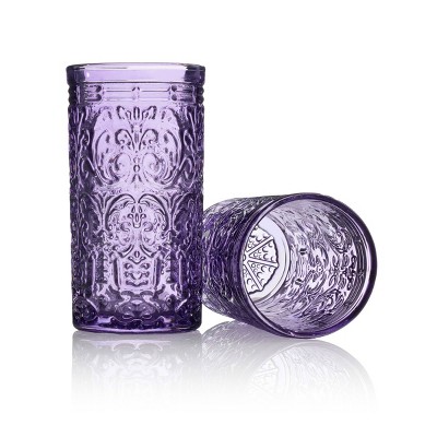 Godinger Purple Embossed Crystal Highball Glasses Set of 4