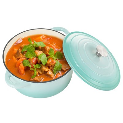 SEVOBAL Pots and Pans, 6-Quart Enameled Cast Iron Dutch Oven with Self-Basting Lid for Versatile Cooking Applications, Green, 13.39"*11.81"*6.3"