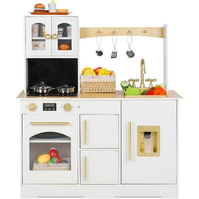 Kinder King Wooden Kids Play Kitchen, Toy Kitchen Playset for Toddler, Realistic Kitchen Sets w/Lights & Sounds, Gift for Boys Girls Age 3+