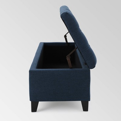 Charleston Dark Blue Tufted Storage Ottoman with Birch Legs