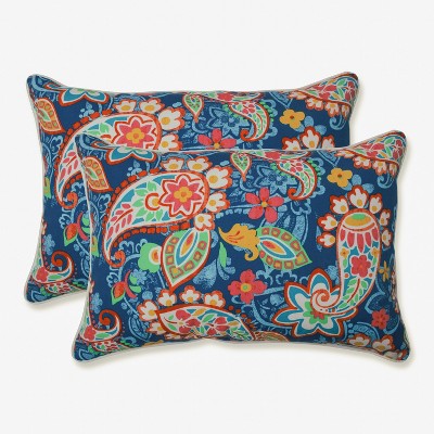 2pk Oversize Paisley Party Rectangular Throw Pillows Blue - Pillow Perfect: Weather-Resistant, Nautical Decor