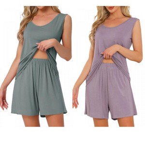 INSPIRE CHIC Women's 2 Pcs Cotton Soft Sleeveless Cami & Shorts Pajama Set - 1 of 4