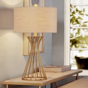 Mcpartland Table Lamp Champagne Gold - StyleCraft: Contemporary Metal Body, Beige Linen Shade, UL Listed - 1 of 4