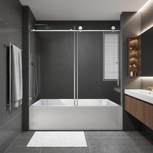 Frameless Shower Door: Fixed/Sliding, 70mm Pulleys, Soft-Close, Nano-Clean - 1 of 4