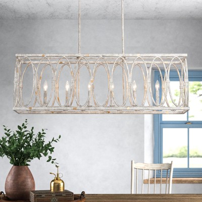 Rennnsan Elveny 47" W 6 - Light Rectangle Candle Distressed Metal Industrial Dimmable Chandelier in White