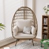 Outdoor Patio Wicker Egg Chair, PE Rattan Chair with Thick Cushion, Oversized Indoor Outdoor Lounger, Egg Shaped Seat with Metal Stand, Beige - 2 of 4