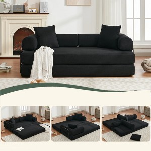 78.5" Corduroy 4-in-1 Folding Convertible Sleeper Sofa Bed, 3-Seater Modular Sofa with DIY Combination and 2 Pillows - 1 of 4