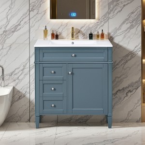 Wooakway 30"L White Modern Bathroom Vanity with Sink 2 Drawers Tip Out Storage Cabinet - 1 of 4