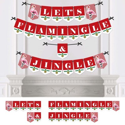 Big Dot of Happiness Flamingle Bells - Party Bunting Banner - Tropical Flamingo Christmas Party Decorations - Let's Flamingle and Jingle