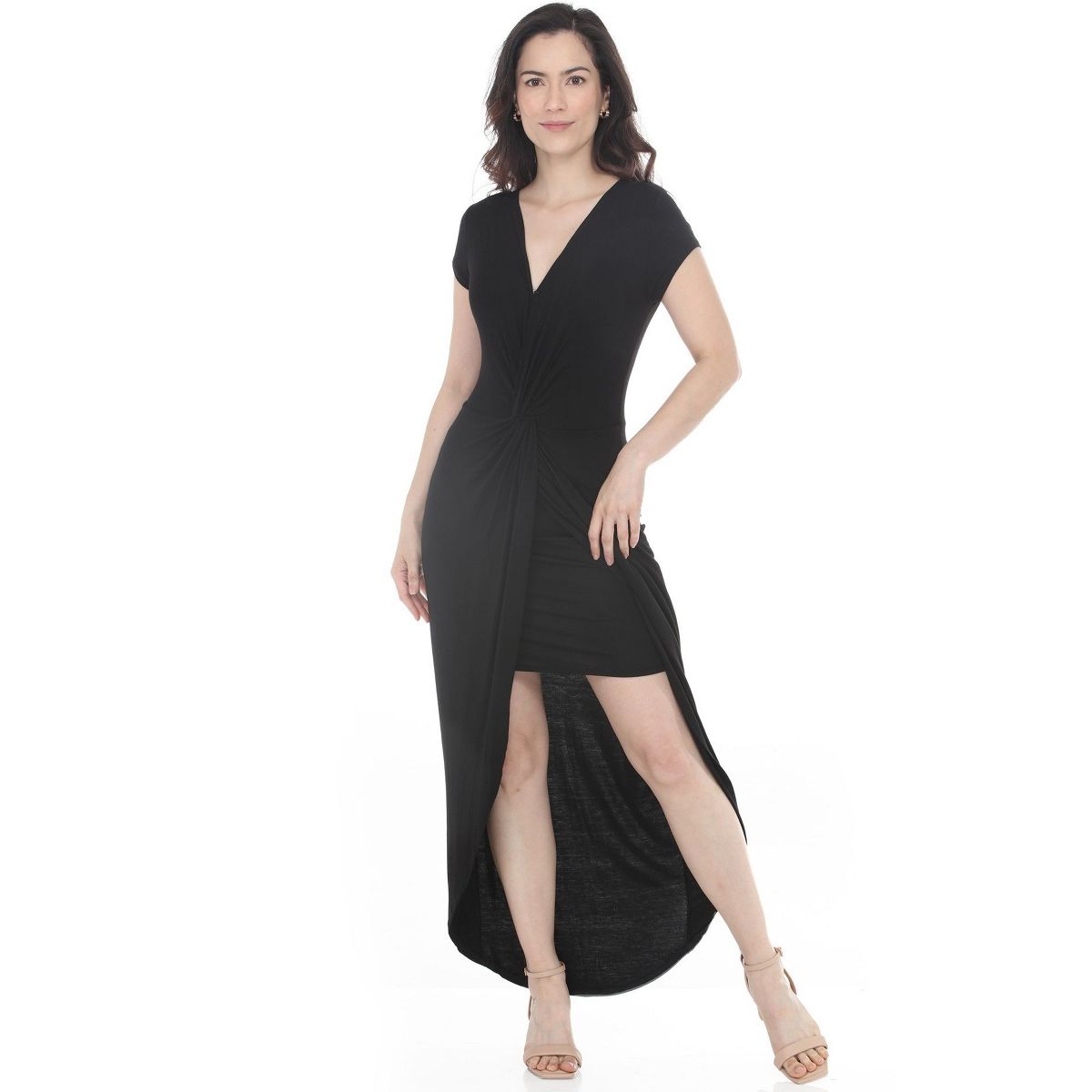 Women's Twist Front High Low Skirt Built in Skirt Maxi Dress -White Mark