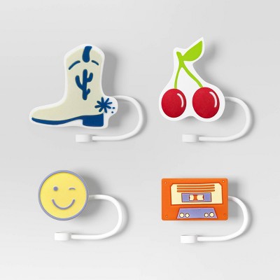 4pk Tape/Boot/Cherry/Smile Straw Covers - Room Essentials™: Silicone Drinkware Accessories, Dishwasher-Safe, All Ages