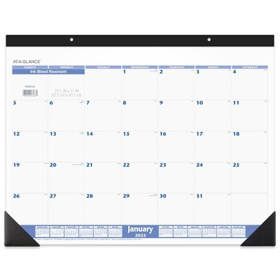 Desk Pad 22 x 17 White Sheets Black Binding Black Corners 12-Month (Jan to Dec): 2025
