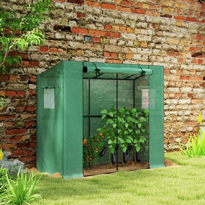 Green UV-Resistant PE Lean-to Portable Greenhouse with Roll-up Door