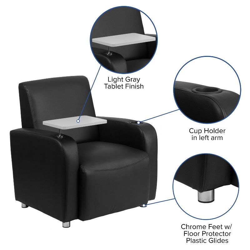Flash Furniture LeatherSoft Guest Chair with Tablet Arm, Chrome Legs and Cup Holder, 3 of 11