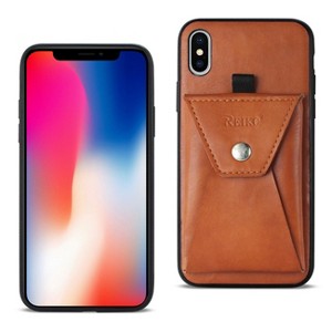 Reiko iPhone X/iPhone XS Durable Leather Protective Case with Back Pocket in Brown - 1 of 4