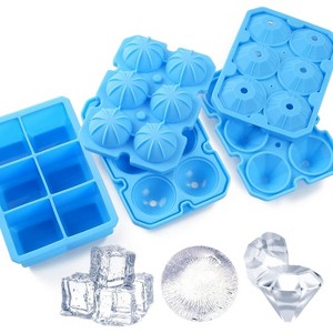 MOVSSOU Silicone Ice Cube Trays Square Sphere Diamond Shape 3 Pack - 1 of 4