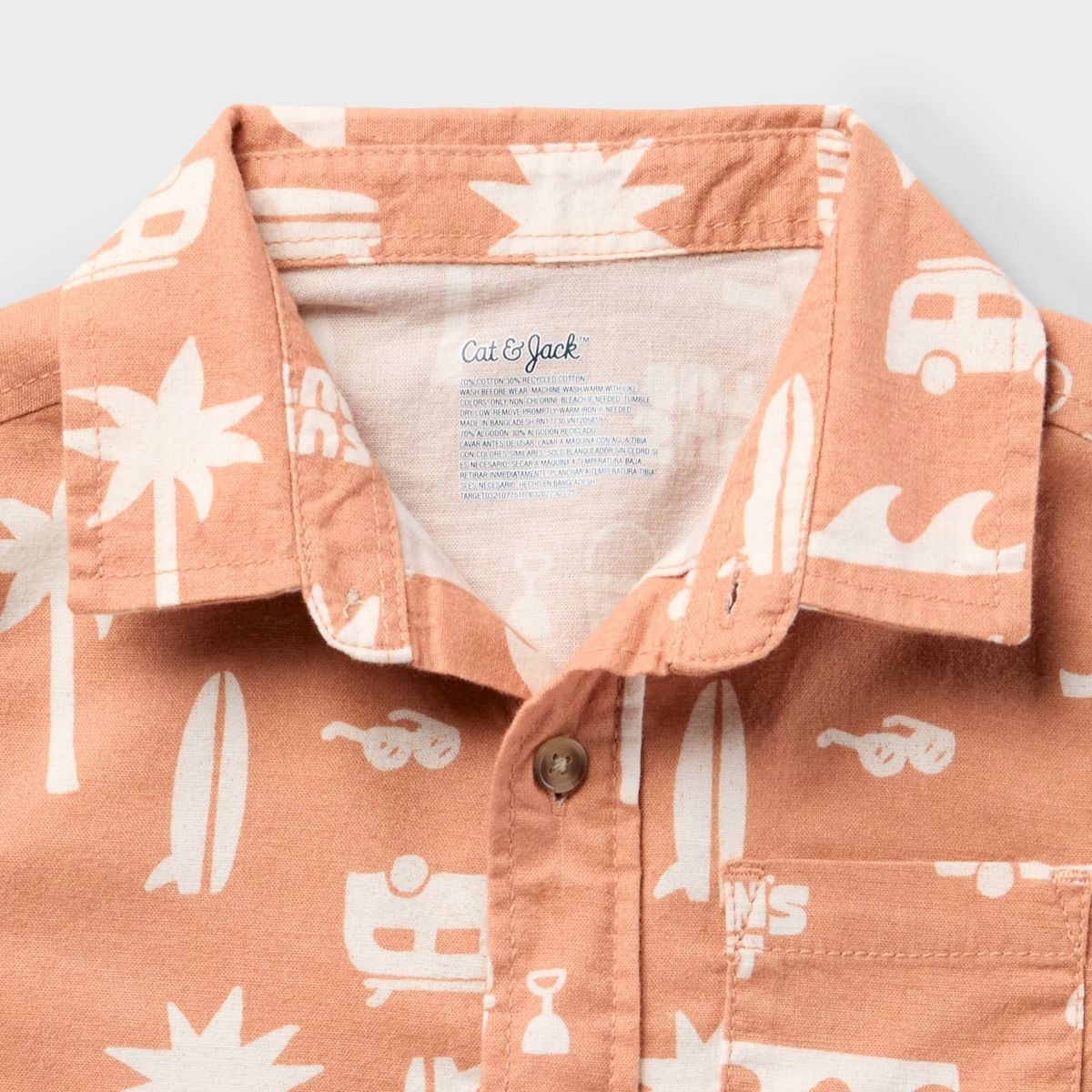 Toddler Boys' Adaptive Short Sleeve Woven Button-Up Shirt - Cat & Jack™ Brown - thumbnail 3