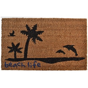 HomeRoots 18" X 30" Brown and Black Coir Tropical Beach Life Outdoor Door Mat - 1 of 4