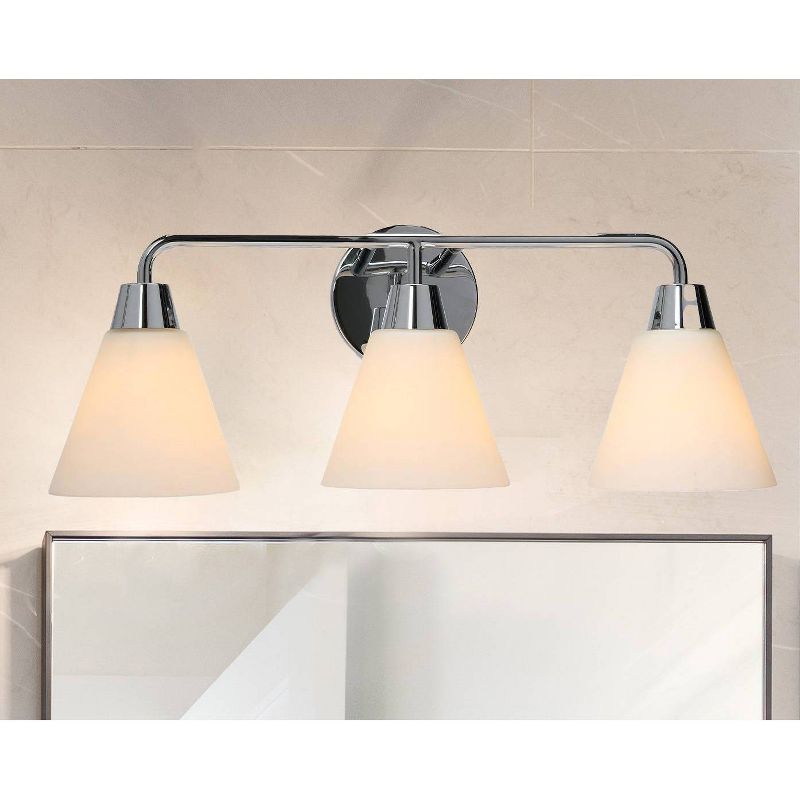 Robert Stevenson Lighting Robert Stevenson Lighting Brody Metal and Frosted Glass 3-Light Vanity Light Chrome, 4 of 7