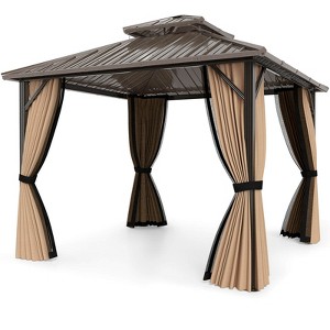 Costway 10 x 10 FT Hardtop Gazebo with Netting Heavy-Duty Double-Roof Galvanized Metal Top - 1 of 4