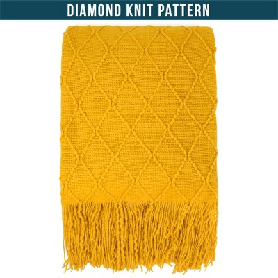 Mustard Yellow Knitted Fleece Reversible Throw Blanket