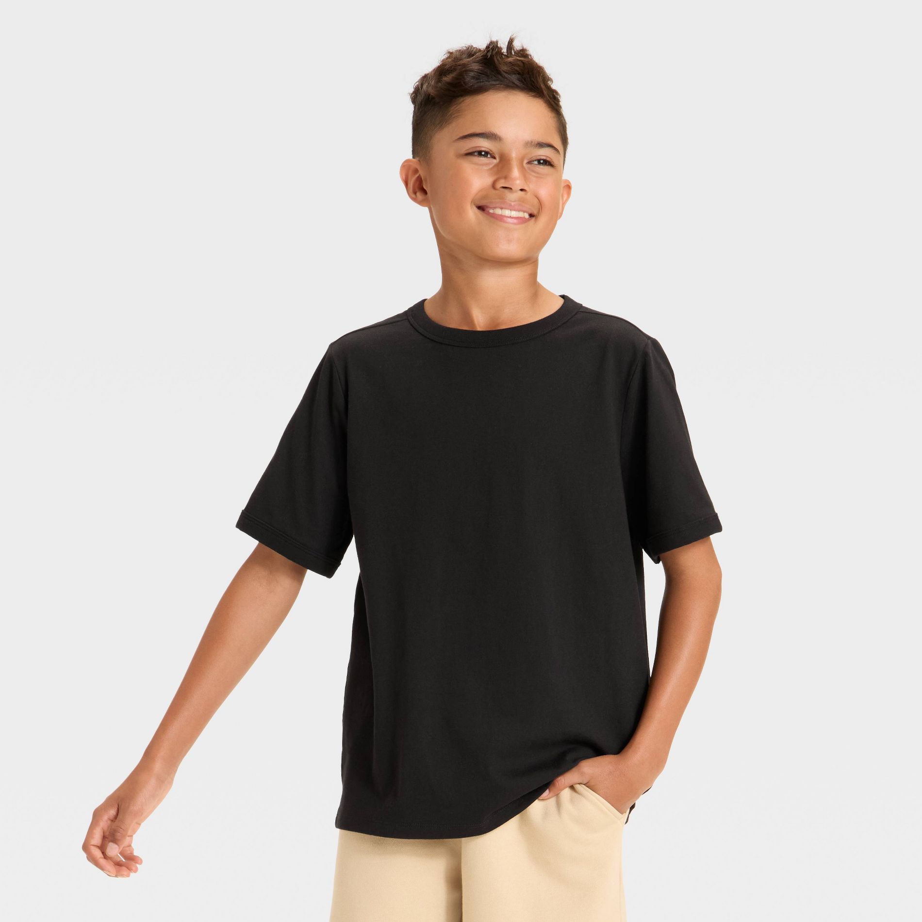 Boys' Solid Short Sleeve T-Shirt - art class™ Black L