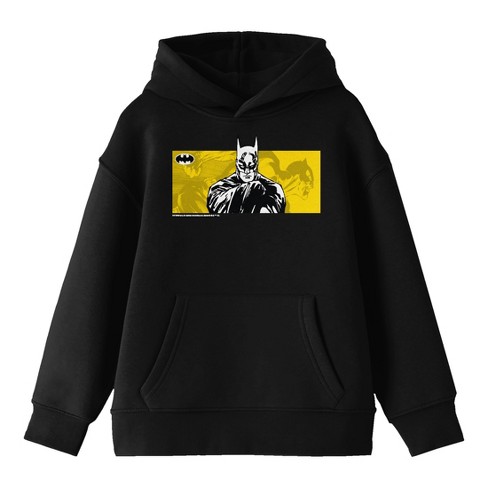 Batman Line Art Long Sleeve Black Youth Hooded Sweatshirt XS