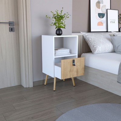 NicBex 1 Drawer Tall Nightstand with Black Handle Design,Bedside Table with Wooden Legs,Modern Side Table for Bedroom