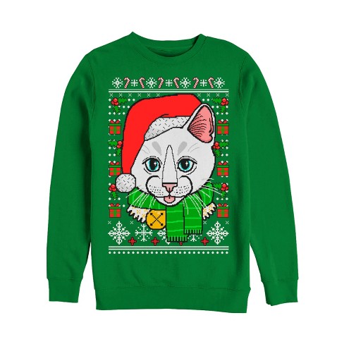 Women s Lost Gods Ugly Christmas Crazy Cat Sweatshirt Kelly Green 2x Large Target