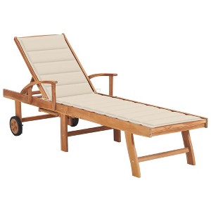 VidaXL Sun Lounger with Cream Cushion Solid Teak Wood - 1 of 4