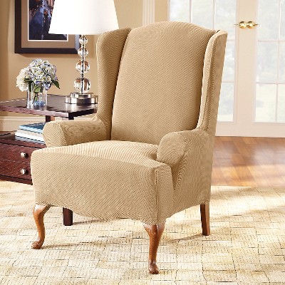 Cream Stretch Pique Slipcover Cream Wing Chair - Sure Fit, Ivory