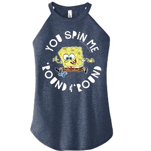 Women's SpongeBob SquarePants You Spin Me Round And Round Graphic High Neck Tank - Heather Blue - X-Large - 1 of 4