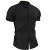 Men's Muscle Dress Shirts Banded Collar Short Sleeve Casual Button Down Shirt - 3 of 4