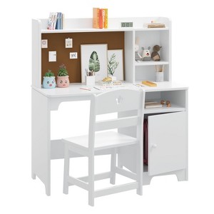 Kids Study Desk and Chair Set with Storage, Ergonomic Toddler Learning Table with Bookshelf, Engineered Wood, Ages 3-8 - 1 of 4