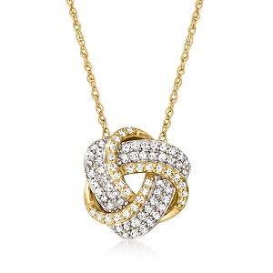 Ross-Simons 0.20 ct. t.w. Diamond Love Knot Pendant Necklace in 10kt Yellow Gold Size 16 - 1 of 4