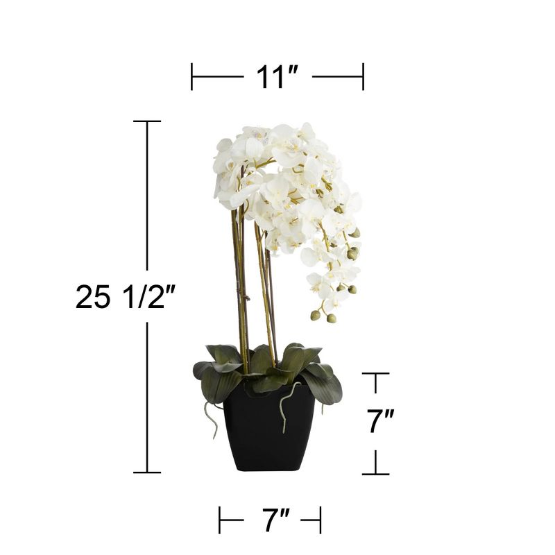 Dahlia Studios Potted Faux Artificial Flowers Realistic White Phalaenopsis Orchid in Black Pot for Home Decoration 25 1/2" High, 4 of 8