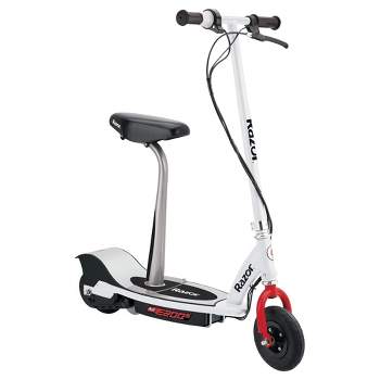 Razor E200S Seated Electric 12 Miles per Hour Scooter with Twist Grip Throttle, Hand Operated Rear Brake, and Retractable Kickstand, White
