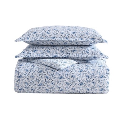 Lorelei Blue Floral Cotton Sateen Full/Queen Duvet Cover Set