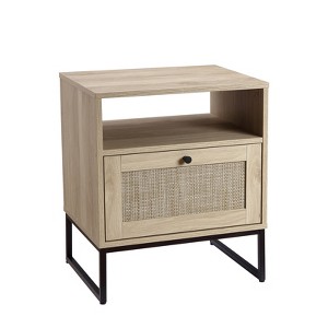 1 Light Oak Color and Black Flip-Down Door Side Table Rattan Series with Rattan Table Feature - 1 of 4