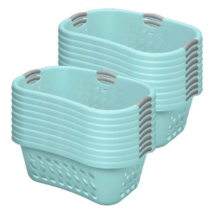 Sterilite 18 Pack Plastic Laundry Baskets Ultra HipHold 1.25 Bu Contour Rim Handles, Mint - 1 of 4
