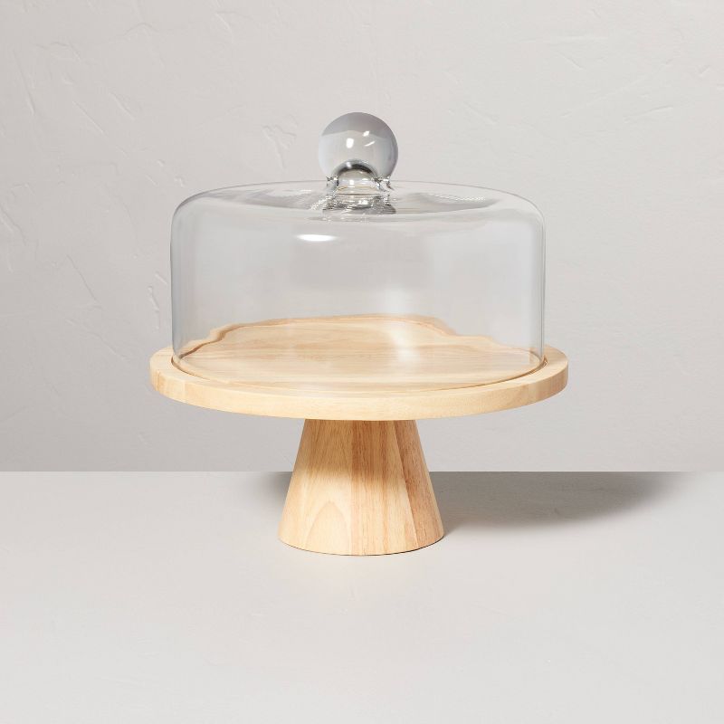 11.5&#34; Wooden Cake Stand with Glass Cloche - Hearth &#38; Hand&#8482; with Magnolia, 1 of 8