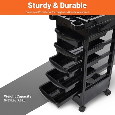 Black 5-Layer Rolling Salon Trolley with Removable Drawers