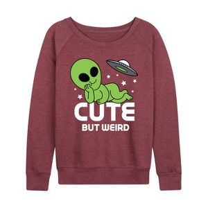 Women's - Instant Message - Alien Cute But Weird Lightweight French Terry Wide Neck Long Sleeve Graphic Shirt - 1 of 4
