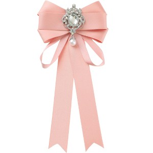 INSPIRE CHIC Women's Pre-Tied Ribbon Satin Elegant Bowknot Tie Brooches with Rhinestones - 1 of 4