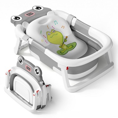 BabyBond Collapsible Baby Bathtub for Infants and Toddlers with Thermometer& 1 Soft Floating Cushion Portable Travel Baby Tub