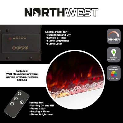 36-Inch White Wall-Mounted Electric Fireplace with LED Flames