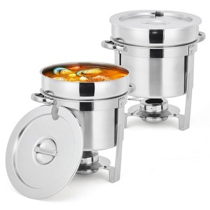 4Pcs 7-Quart Commercial Stainless Steel Round Insulated Saucepan with Pot Body, Lid and Fuel Rack, Suitable for Parties, Catering, and Buffets - 1 of 4
